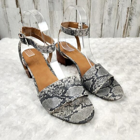 J. Crew Snakeskin Print Sandals Gray Size 7.5 - Picture 1 of 11